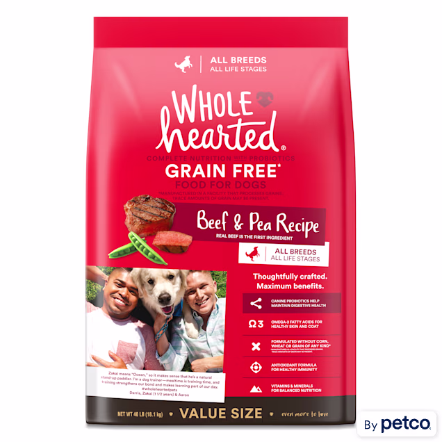 WholeHearted Grain Free All Life Stages Beef & Pea Formula Dry Dog Food, 40 lbs. - Carousel image #1