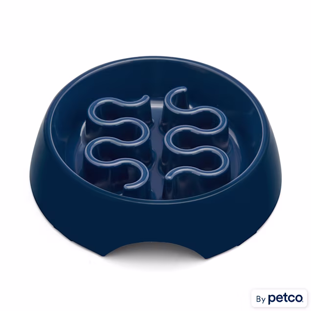 EveryYay Take it Slow Navy Plastic Slow Feeder Dog Bowl, Small - Carousel image #1
