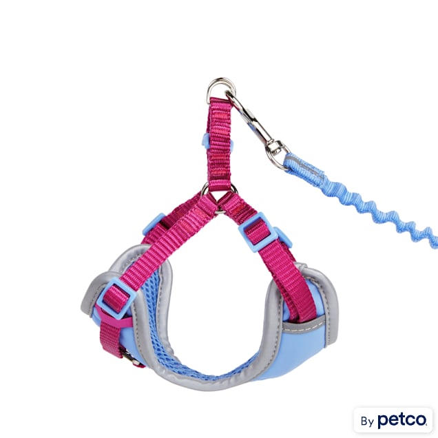 YOULY Reflective Utility Cat & Large Cat Harness & Leash Set, Purple & Pink, Small/Medium - Carousel image #1