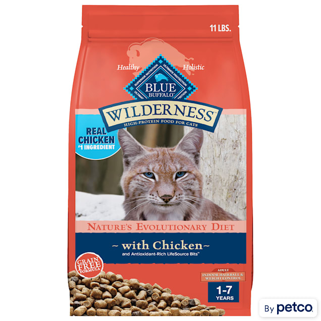 Blue Buffalo Wilderness Natural Adult High Protein Grain Free Indoor Hairball & Weight Control Chicken Dry Cat Food, 11 lbs. - Carousel image #1
