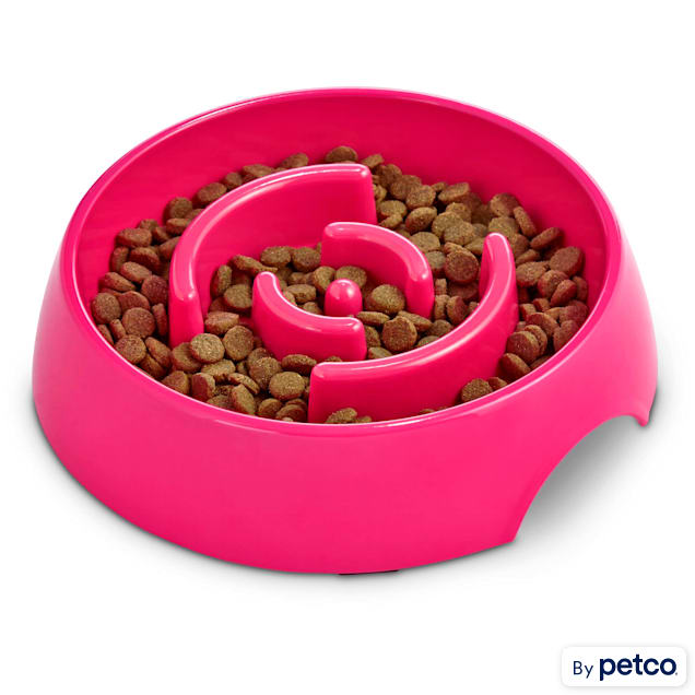 Piggy Poo and Crew Adjustable Height Slow Feeder Pet Bowl, Pink