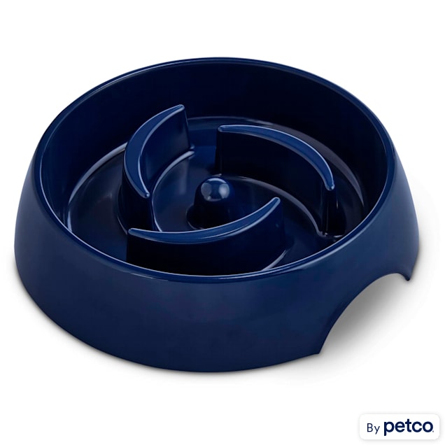 Harmony Navy Plastic Slow Feeder Dog Bowl, Large - Carousel image #1