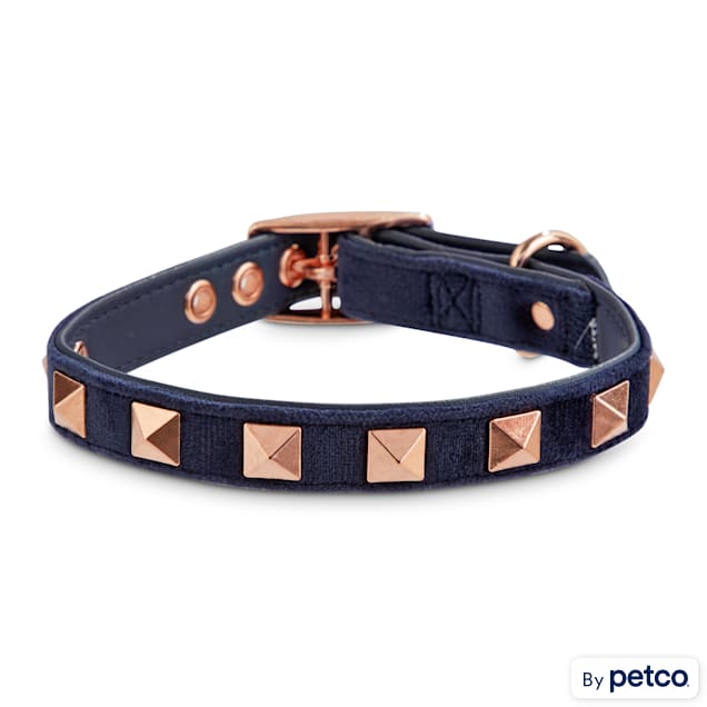 Bond & Co. Blue Velvet and Rose Gold Dog Collar, X-Small/Small - Carousel image #1