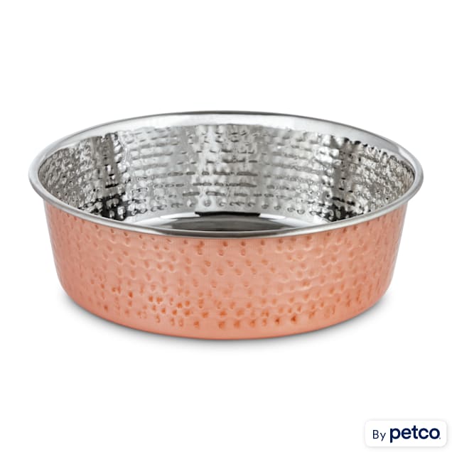 Harmony Copper-Plated and Hammered Stainless-Steel Dog Bowl, 11 Cups - Carousel image #1
