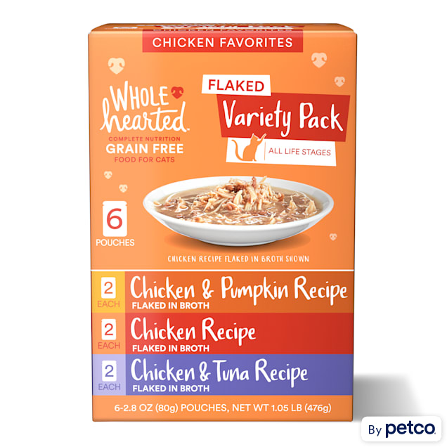 WholeHearted Grain Free Chicken Favorites Flaked Wet Cat Food Variety Pack for All Life Stages, 2.8 oz. 6 count - Carousel image #1