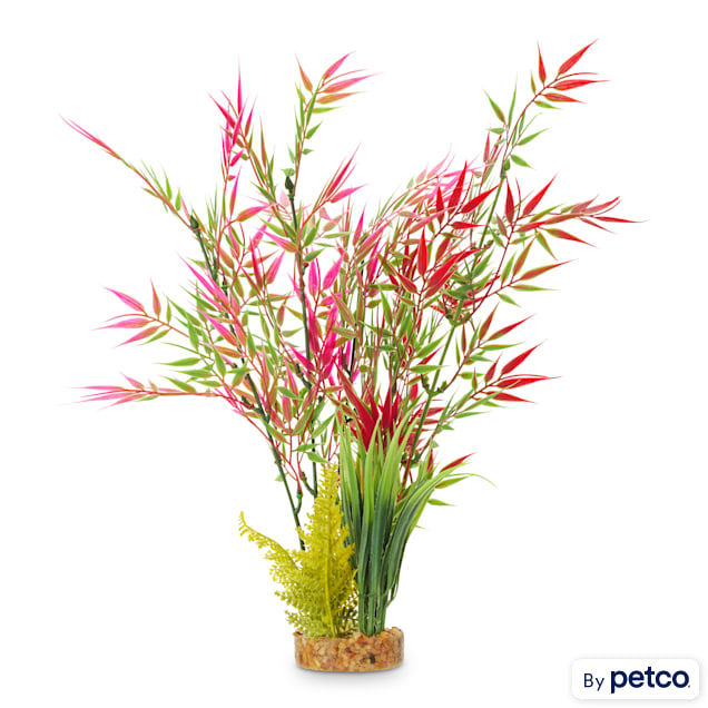 Imagitarium Fiesta Jungle Red and Pink Plastic Aquarium Plant, X-Large - Carousel image #1