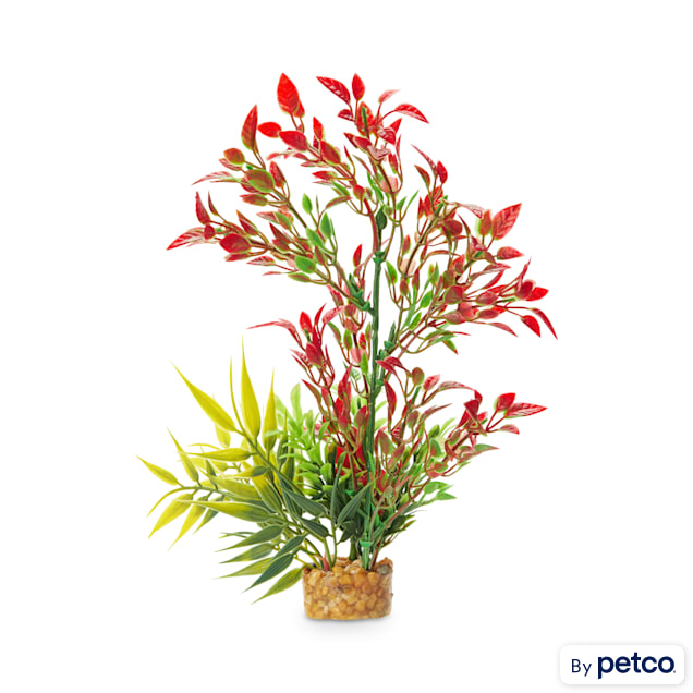 Imagitarium Red and Green Plastic Aquarium Plant with Yellow Accents, Large - Carousel image #1