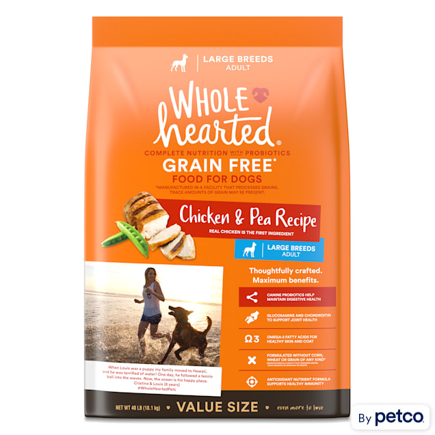 WholeHearted Grain Free Large Breed Chicken and Pea Recipe Adult Dry Dog Food, 40 lbs. - Carousel image #1