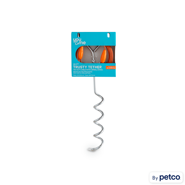 You Me Trusty Tether Tie Out Cable with Spiral Stake for Dogs up to 50 lbs. 20 L Medium