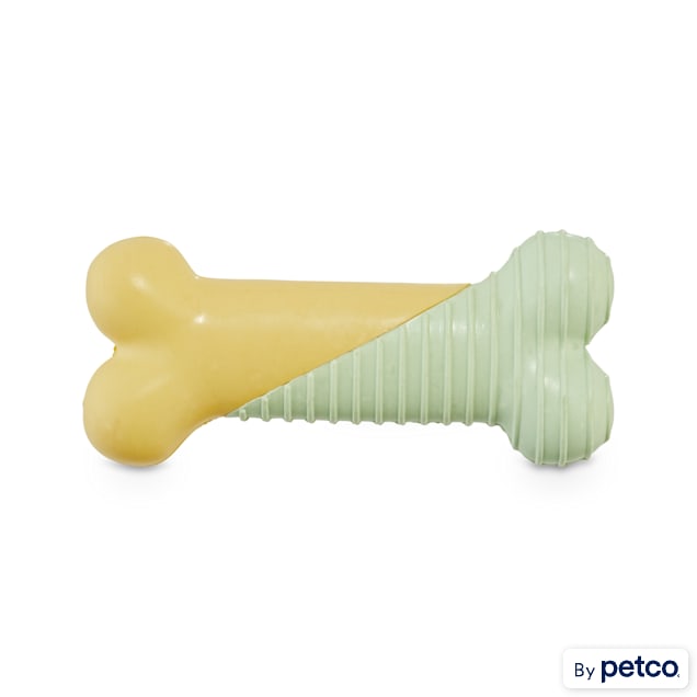 Leaps & Bounds Playful by Nature Toss & Tug Green and Yellow Bone Dog Toy, Small - Carousel image #1