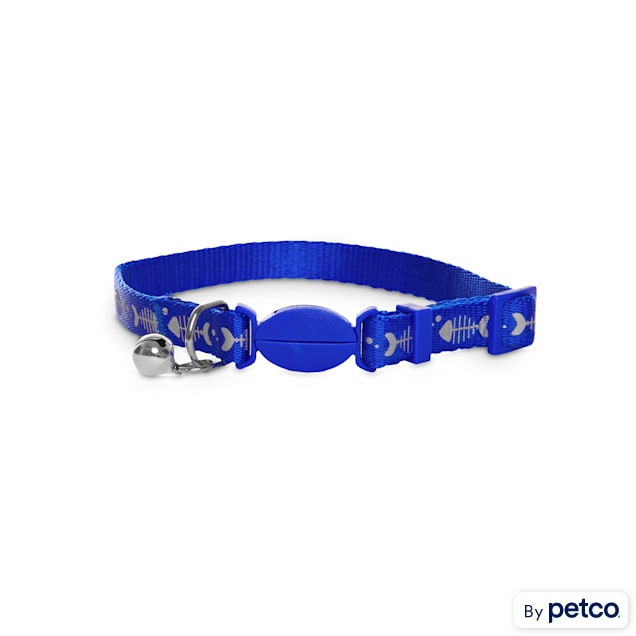 Bond & Co. Blue Reflective Fishbone-Print Cat Collar - Carousel image #1