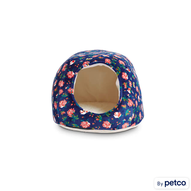 EveryYay Snooze Fest Navy Floral Egg Cave Cat Bed, 16" L X 12" W X 10" H - Carousel image #1