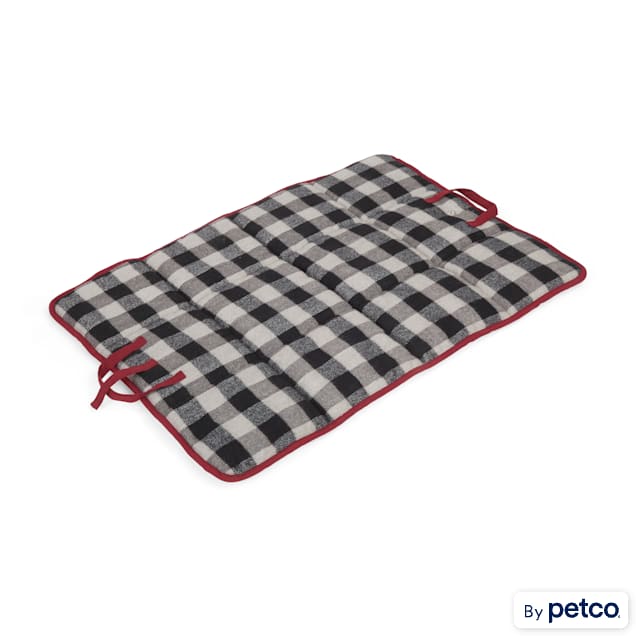 EveryYay Snooze Fest Grey Plaid Travel Rectangle Lounger Dog Bed, 32" L X 28" W - Carousel image #1
