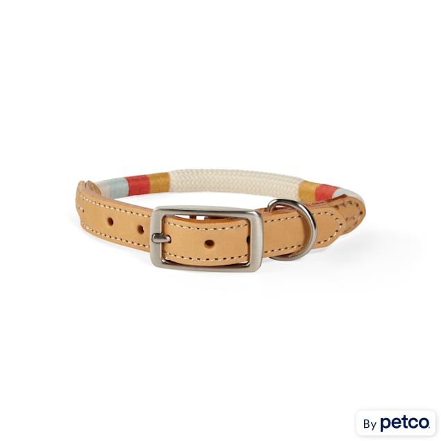 YOULY The Wanderer Cream Rope & Leather Dog Collar, Small - Carousel image #1