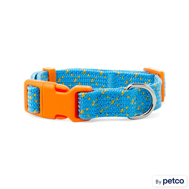 YOULY The Adventurer Teal & Orange Webbed Nylon Dog Collar, Small - Carousel image #1