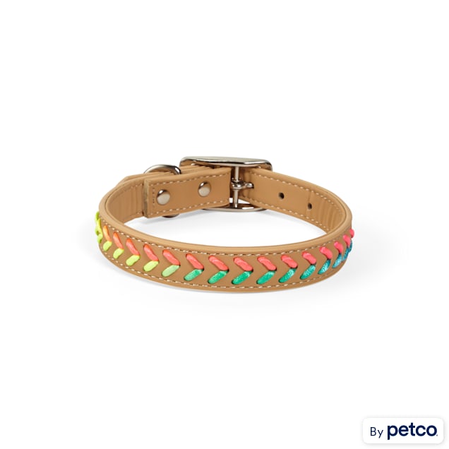 YOULY The Extrovert Tan & Rainbow Braided Dog Collar, Small - Carousel image #1
