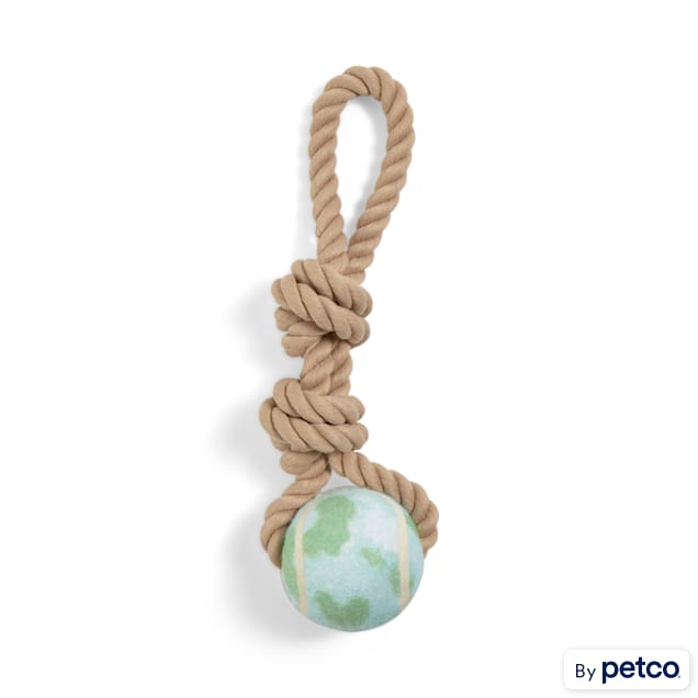 YOULY Started As A Bottle Recycled & Reinvented Earth Day Tennis Ball & Rope Monkey Fist Dog Toy, Medium - Carousel image #1