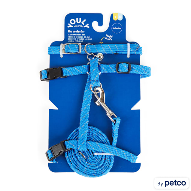 YOULY The Protector Blue Reflective Cat Harness, Collar & Leash Set - Carousel image #1