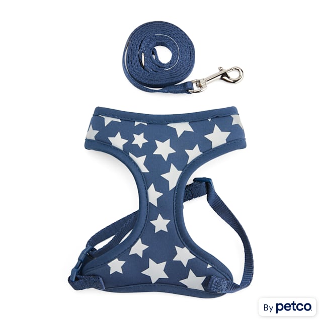 YOULY The Legend Navy Reflective Star-Print Cat Harness & Leash Set - Carousel image #1