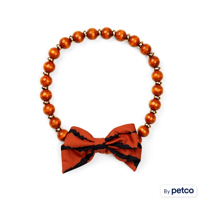 YOULY The Party Animal Bow-Embellished Wood Bead Dog Necklace, X-Small/Small - Carousel image #1