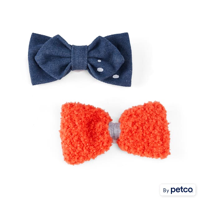 YOULY The Artist Denim & Orange Bow Ties for Dogs, Pack of 2 - Carousel image #1