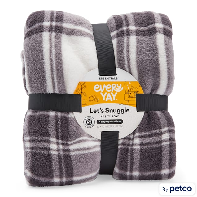 EveryYay Essentials Let's Snuggle Black Plaid Pet Throw, 50" L X 40" W - Carousel image #1
