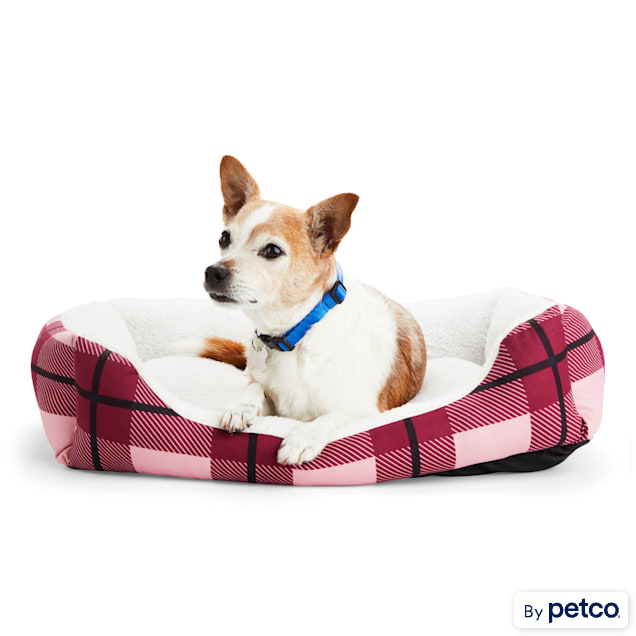 EveryYay Essentials Snooze Fest Burgundy Plaid Nester Dog Bed, 24" L X 18" W X 6" H - Carousel image #1