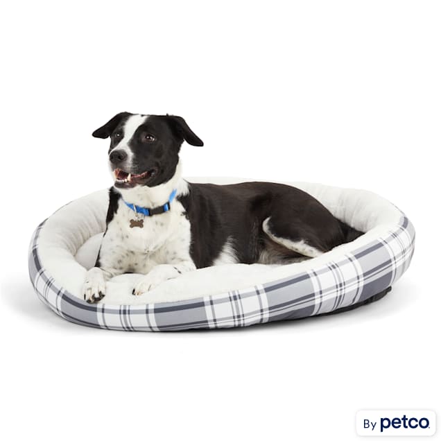 EveryYay Essentials Snooze Fest Black Plaid Cuddler Dog Bed, 34" D x 5" H - Carousel image #1