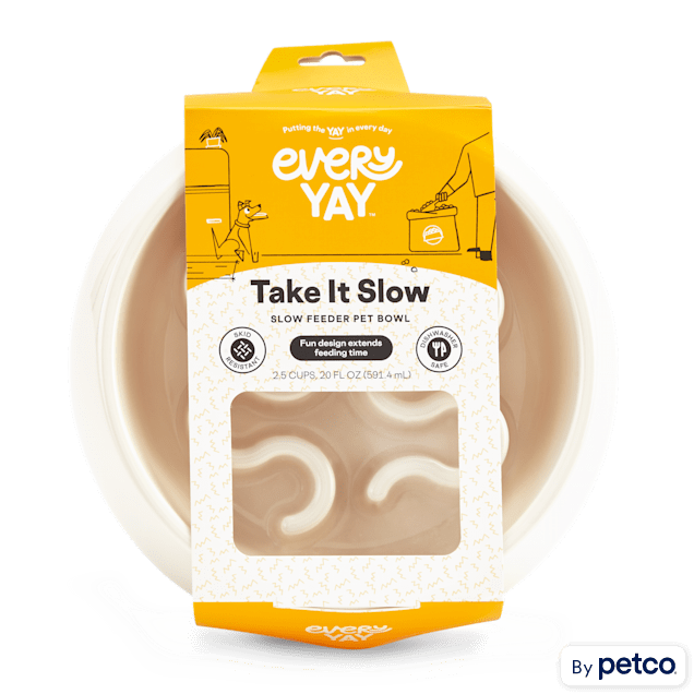 EveryYay Take it Slow White Slow Feeder Pet Bowl, 2.5 Cups Petco
