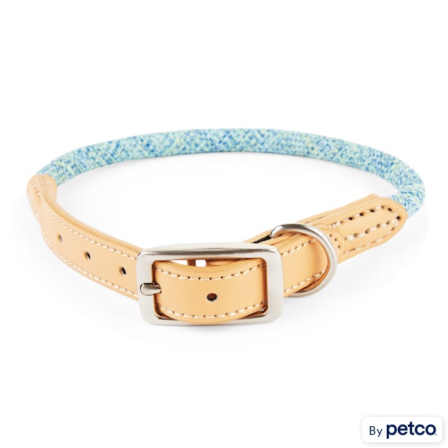 YOULY The Wanderer Rope Leather Dog Collar Heather Blue Medium