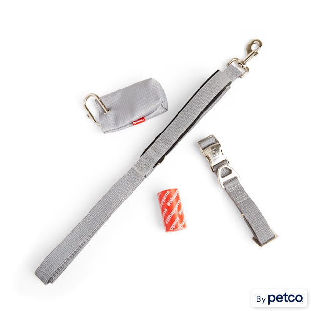 Reddy Grey Reflective Dog Collar & Leash Set with Bag Dispenser