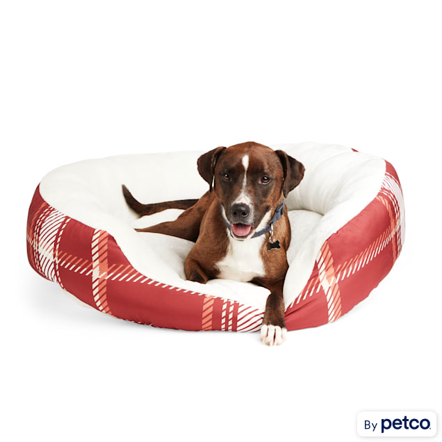EveryYay Red Plaid Round Nester Dog Bed for Large Breeds