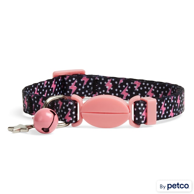 Youly Pink Lightning Bolt Adjustable Cat Collar with Bell Safety Clip