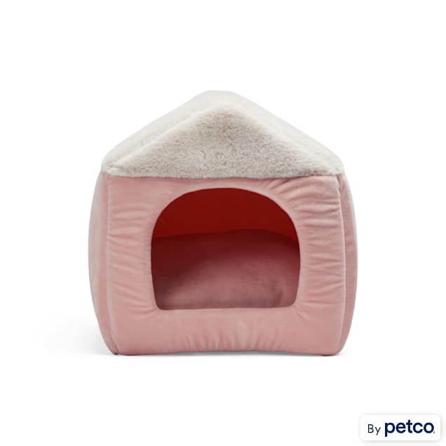 EveryYay Pink House Convertible Hooded Cat Bed, 16" L X 14" W X 14" H - Carousel image #1