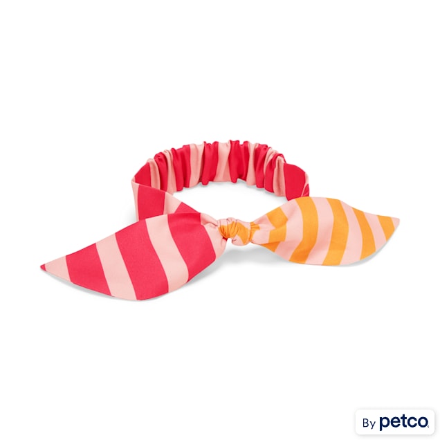 YOULY Striped Tie Pet Bandana, X-Small/Small, Pink/Orange - Carousel image #1