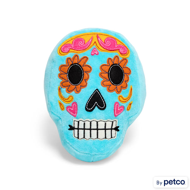 Bootique Dia de los Muertos Blue Skull Plush Dog Toy, Medium - Carousel image #1