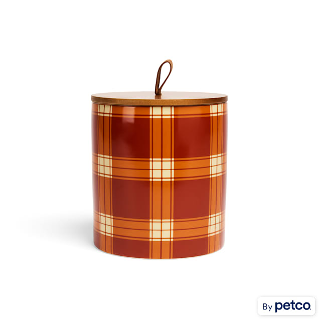 YOULY Ceramic Pet Treat Jar, Plaid - Carousel image #1