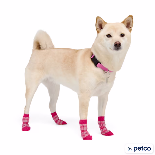 YOULY Pink Plaid Dog Socks, X-Small/Small - Carousel image #1