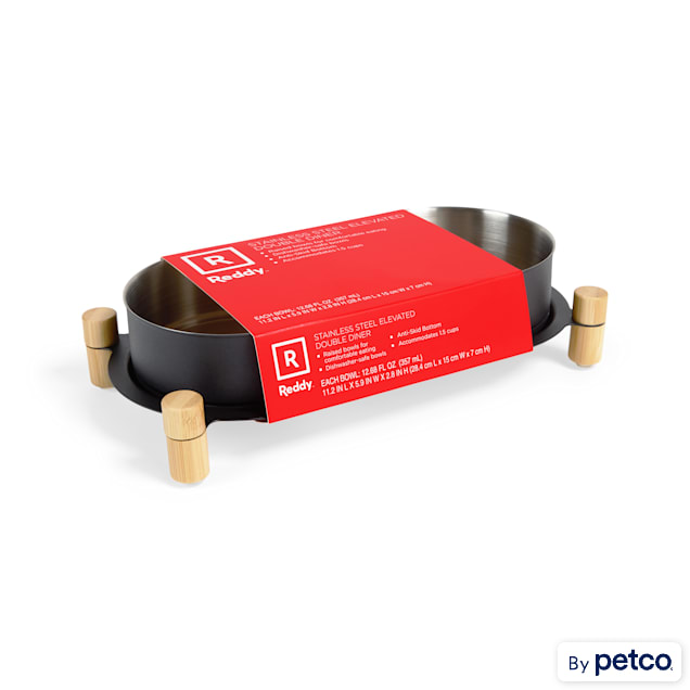 Reddy Elevated Stainless Steel Double Diner Dog Bowl, Black, 1.5 Cups - Carousel image #1