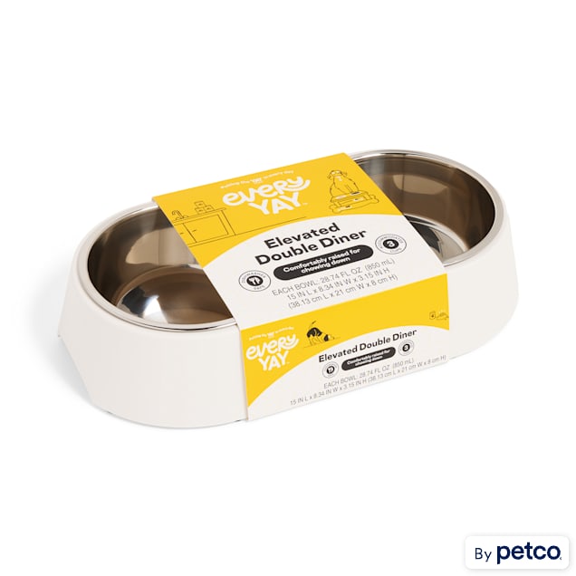 EveryYay Elevated Plastic Double Diner with Stainless Steel Dog Bowls, 3 Cups - Carousel image #1