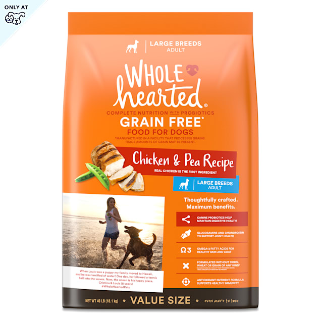 WholeHearted Grain Free Large Breed Chicken and Pea Recipe Adult Dry Dog Food, 40 lbs. Petco
