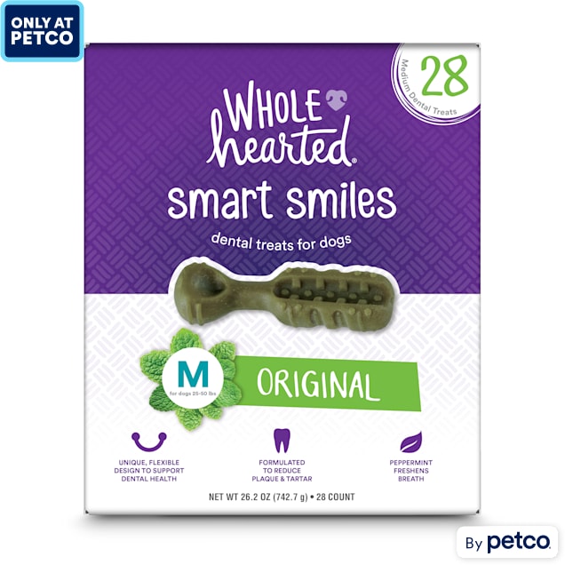 Wholehearted Smart Smiles Original Flavor Medium Dog Dental Treats, 26.2 oz., Count of 28 - Carousel image #1