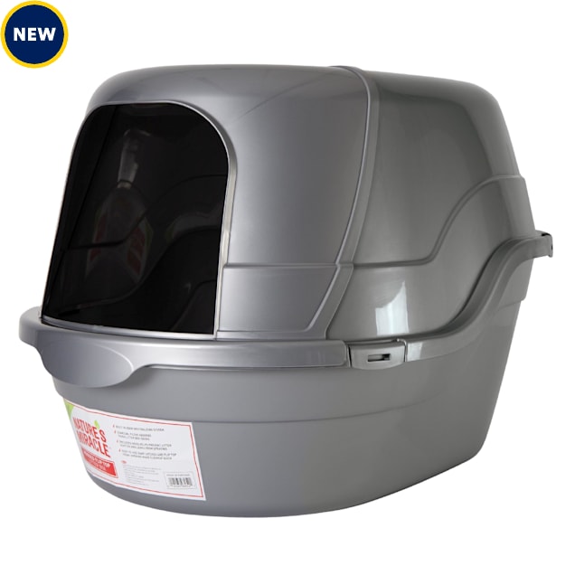 Nature's Miracle Hooded Flip Top Oval Shaped Silver & White Cat Litter Box With Odor Control - Carousel image #1