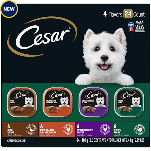 Cesar Classic Loaf in Sauce Easy Peel Trays Poultry Wet Dog Food Variety Pack, 3.5 oz., Count of 24 - Carousel image #1