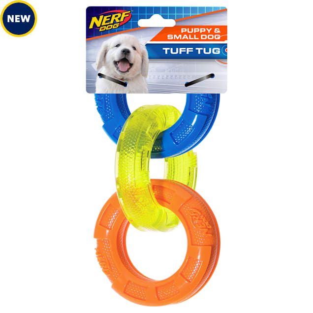 Nerf TPR 3 Ring Tug Blue/Green/Orange Dog Toy, Small - Carousel image #1