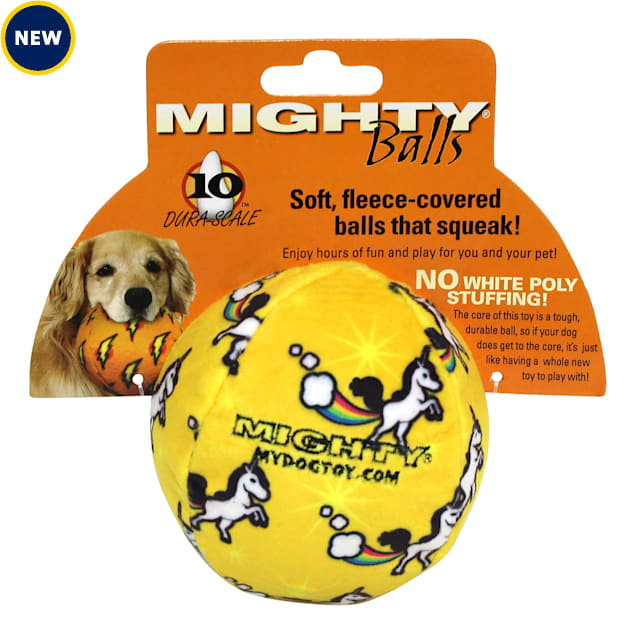 Mighty Toys Unicorn Print Durable Plush Squeaky Ball Dog Toy, Medium - Carousel image #1