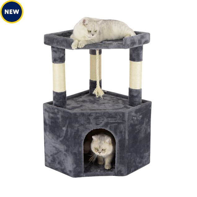Go Pet Club 32" Grey Cat Tree Condo with Large Perch & Sturdy Base