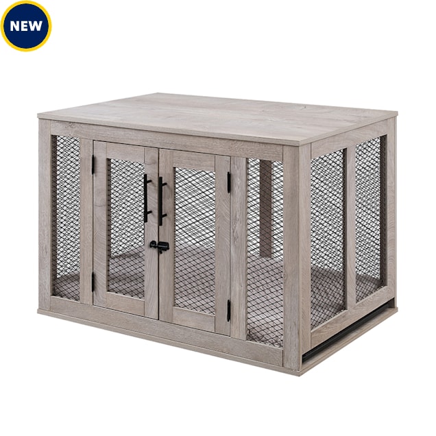UniPaws Crate Wooden Dog Kennels with Cushion in Weathered Grey 37