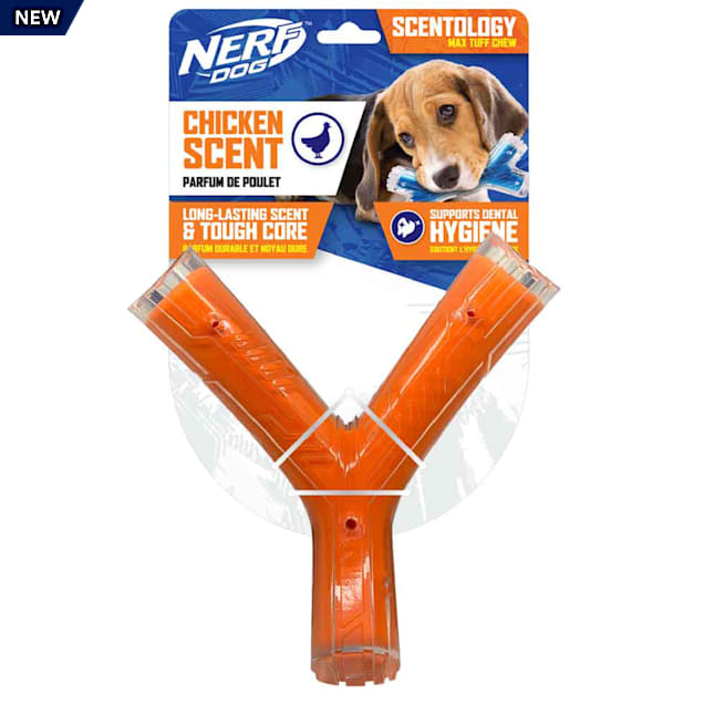 Nerf Orange Scented Chicken Scentology Wishbone Solid Core Dog Toy, Small - Carousel image #1