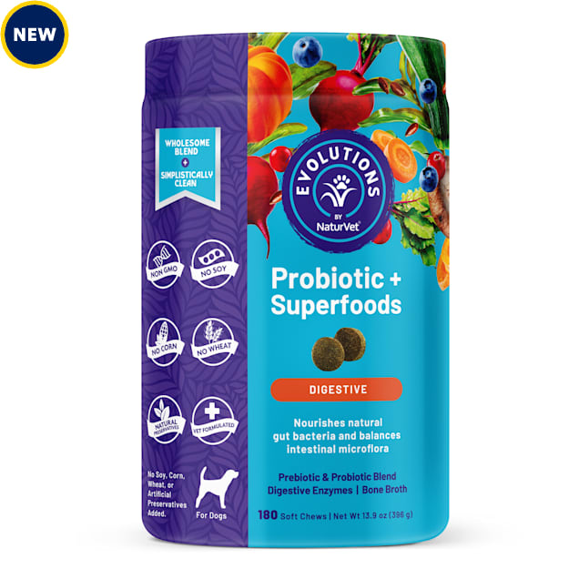 NaturVet Evolutions Probiotic + Superfoods Digestive Soft Chews for Dogs,  Count of 180